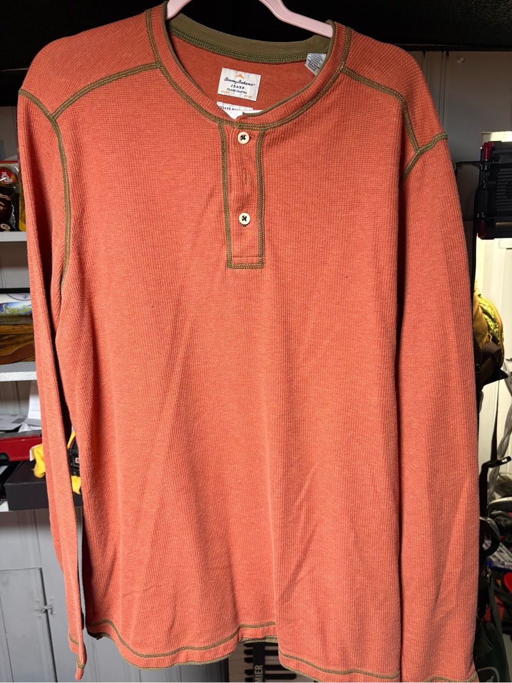 Tommy Bahama Long-Sleeve Orange Waffle Henley